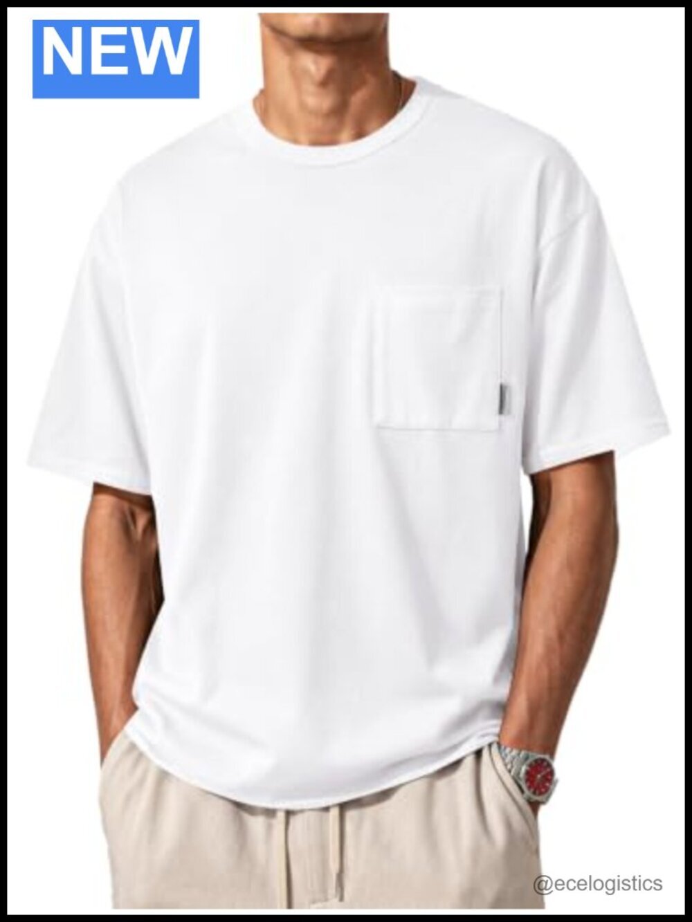 Men's Oversized Pocket T-Shirt Heavyweight Cotton Short Sleeve Crewneck Tee
